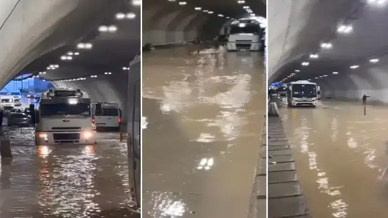 Pendik'te sağanağın ardından tüneli su bastı