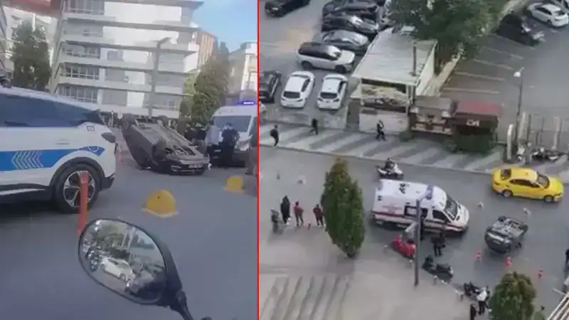 Sarıyer'de dubalara çarpan otomobil takla attı