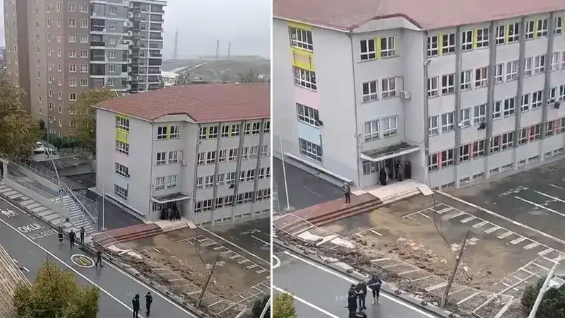 Sultangazi'de okulun istinat duvarı çöktü
