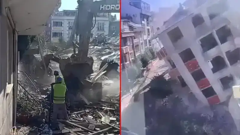 Küçükçekmece'de kentsel döşümdeki 7 katlı bina yıkım sırasında çöktü